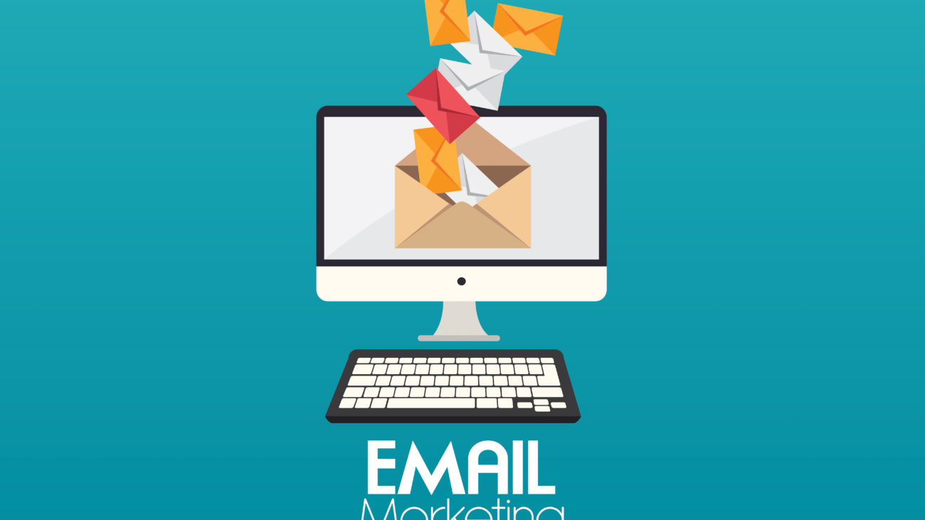 A vector image of emails leaving a desktop