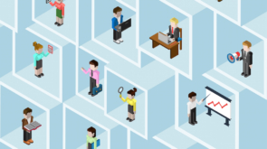 Vector image of different business people at work